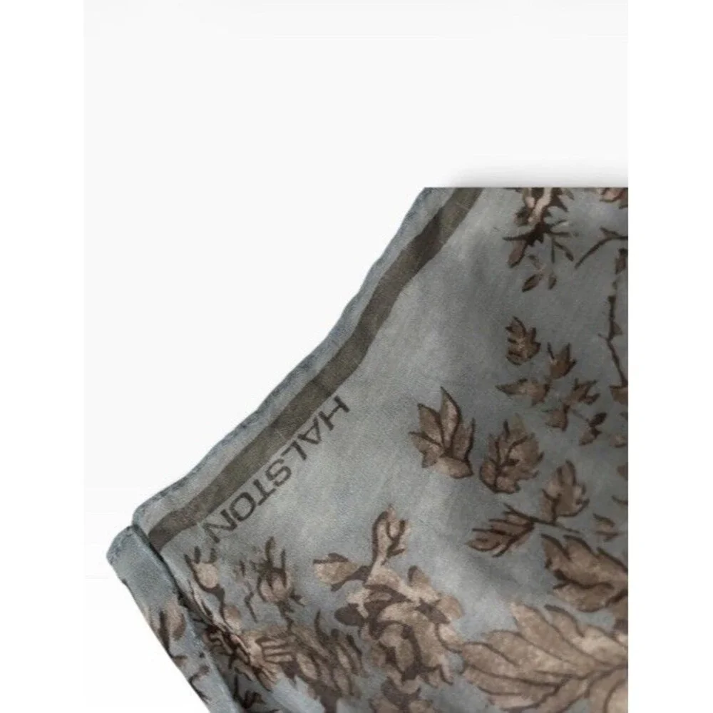 Halston Sheer Silk Floral Scarf 55x12.5 Blue Lavender Floral  Oblong Rectangle